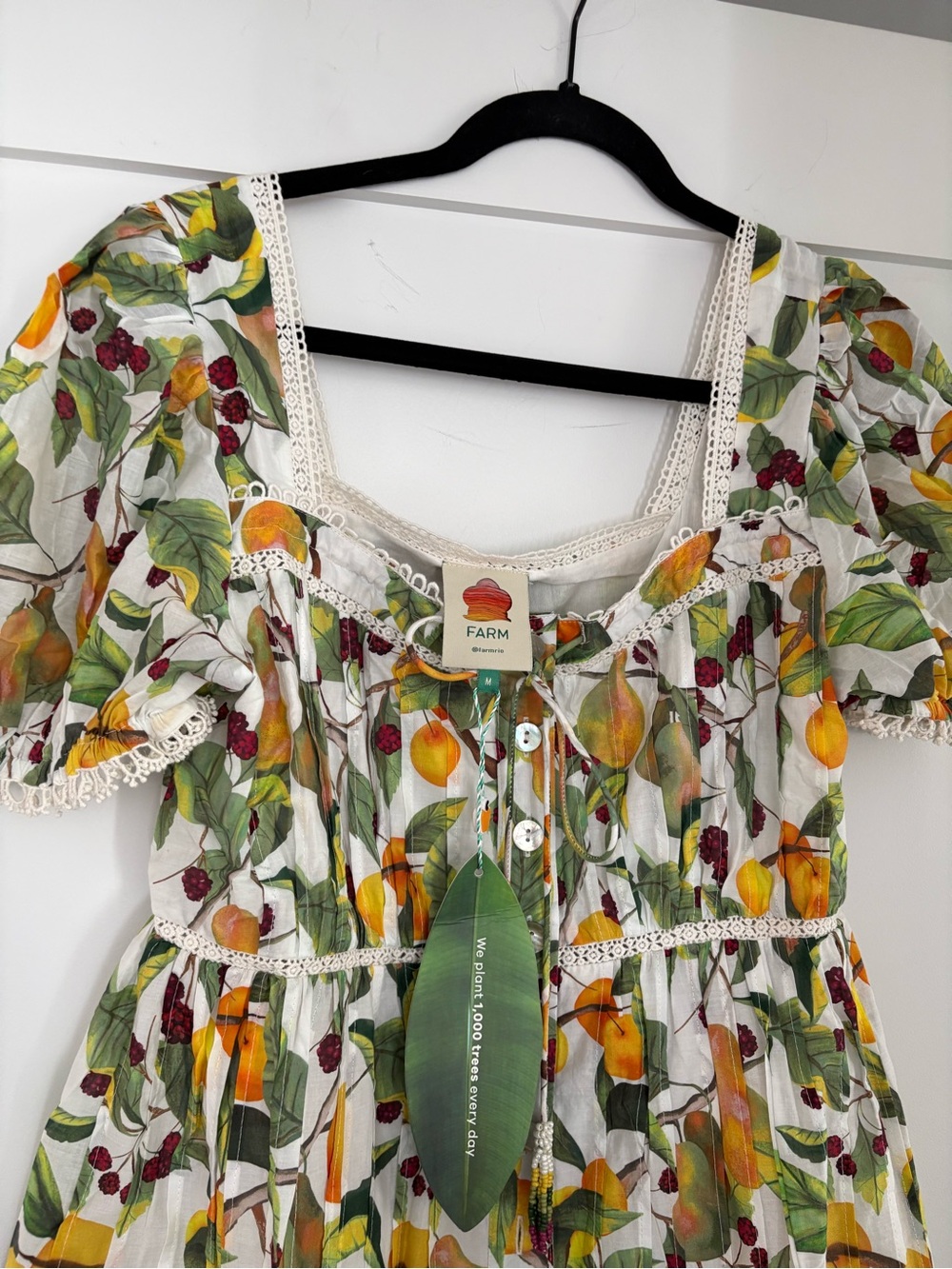 FARM Rio Lemon & Floral Puff-Sleeve Mini Dress in White, Yellow & Green - Picture 3 of 8
